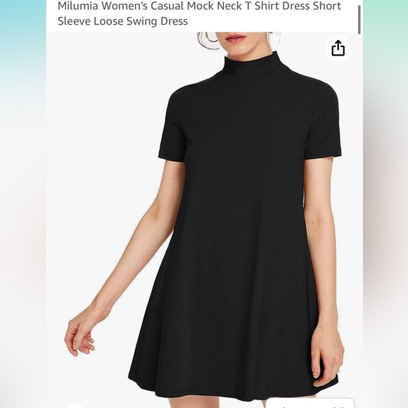 Milumia Women’s Casual Mock Neck T Shirt Dress Short Sleeve Loose Swing Dress - Picture 2 of 8